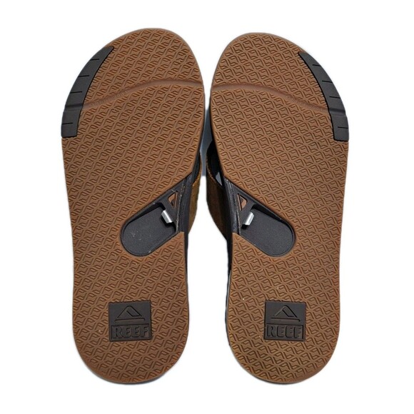 Reef Fanning Flip Flops Men's 9 Leather Sandals Brown Bottle Opener Beach - Picture 9 of 9